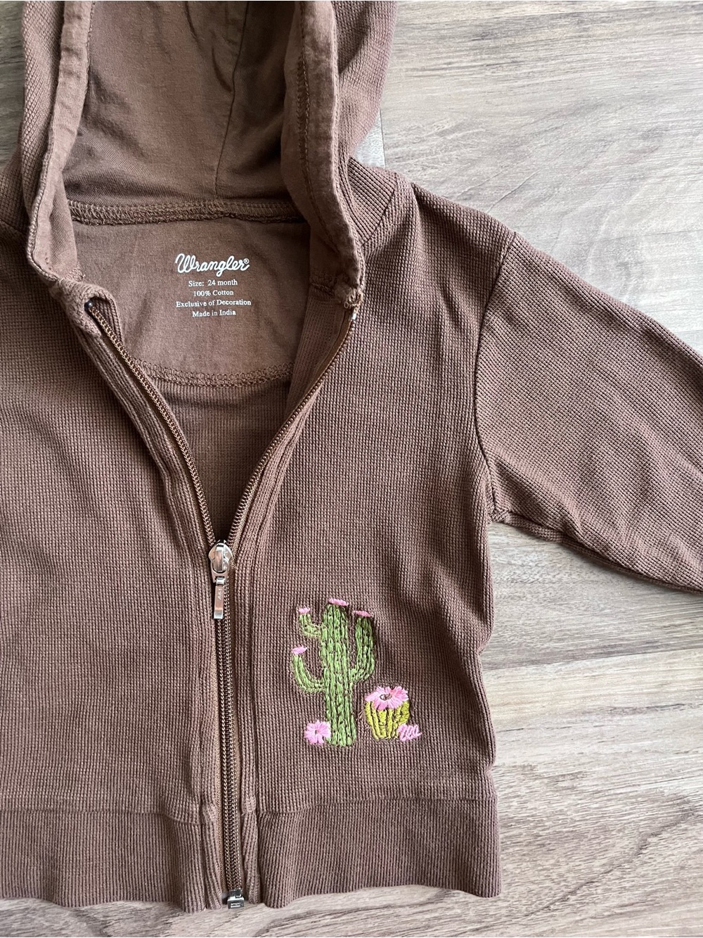 Wrangler Brown Zip-Up Hoodie with Cactus Embroidery